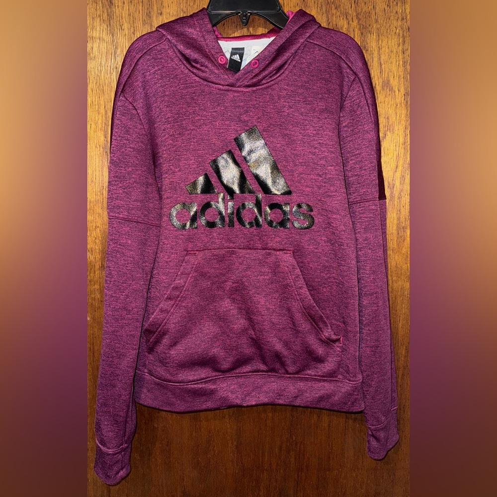 Adidas Kids Hoodie ~ Maroon Red and Black with Thumbholes - Size Medium 12 / 14